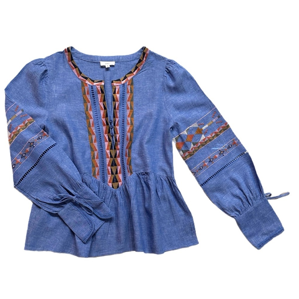 A Loves A Blue Embroidered Peplum Blouse Boho Size M - Picture 8 of 13